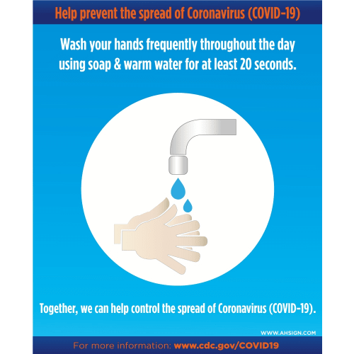 Wash Hands Sign COVID-19, Styrene, 9 in x 11 in
